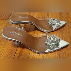 Elegancia Clear Rhinestone Heels | 8 | Silver